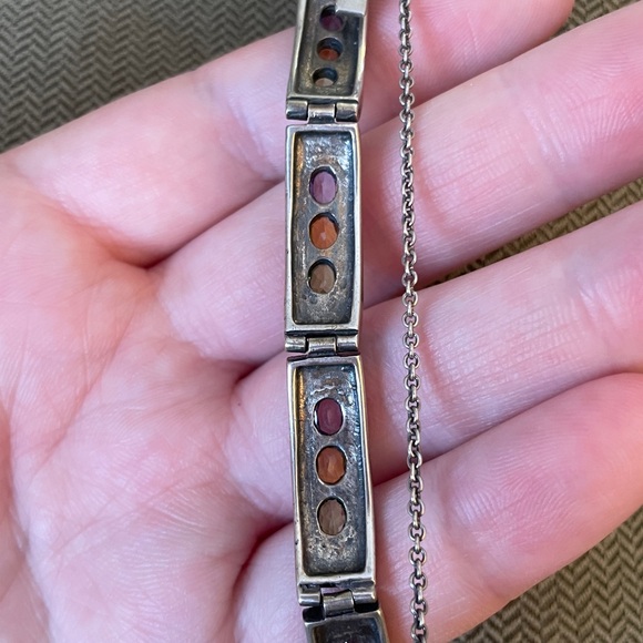 Sterling Silver Tri-Colour Gemstone Bracelet - Picture 12 of 12